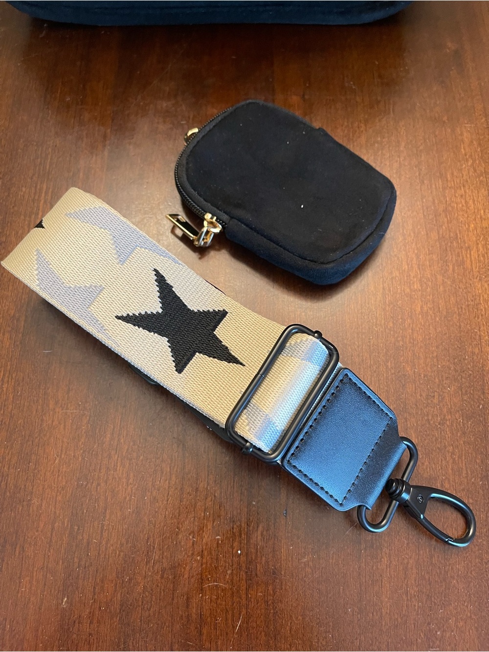 Ah-dorned Suede Black Crossbody Bag With a designed Stars Strap - Picture 9 of 11